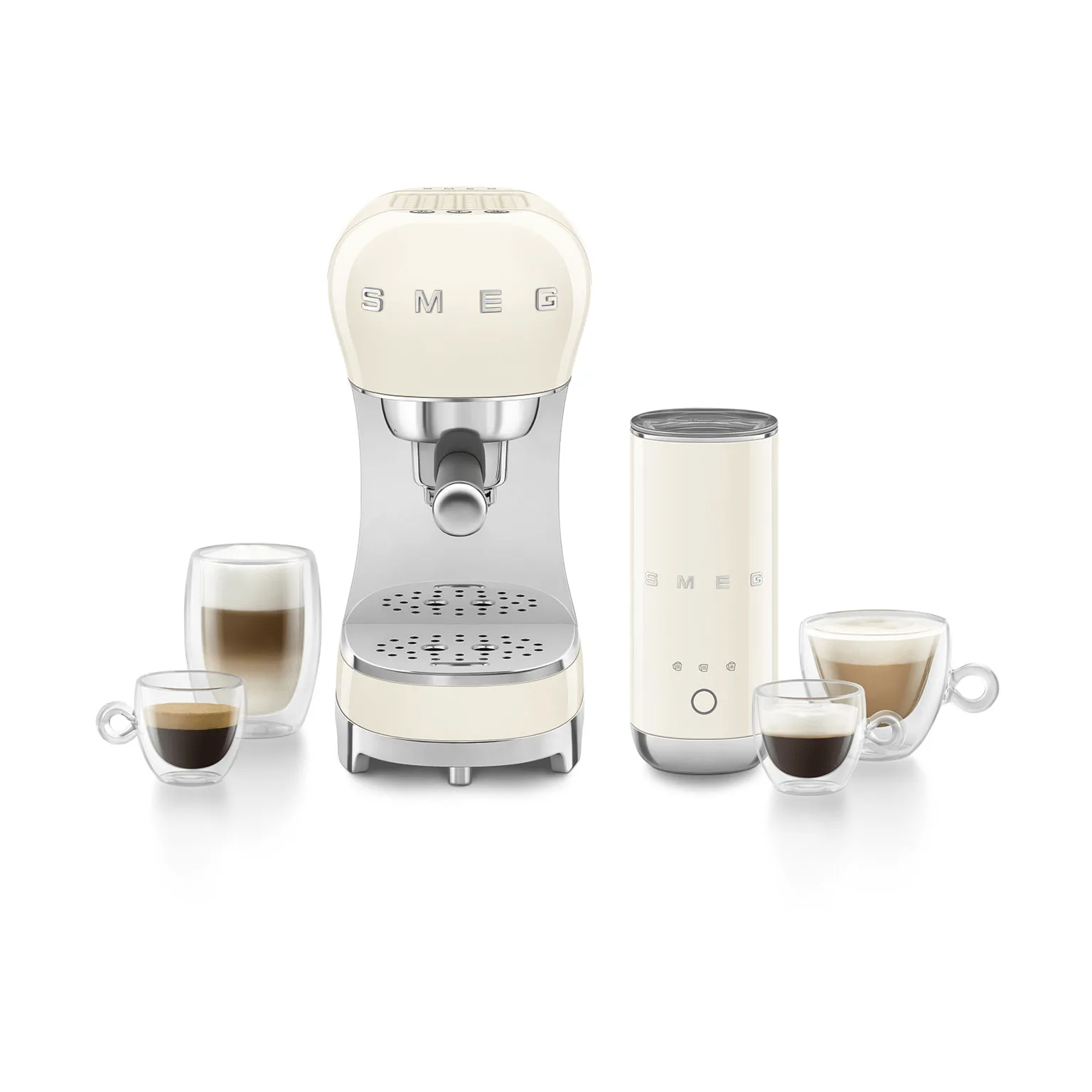 Smeg 50's Style espressomaskin med mjölkskummare, Creme Smeg