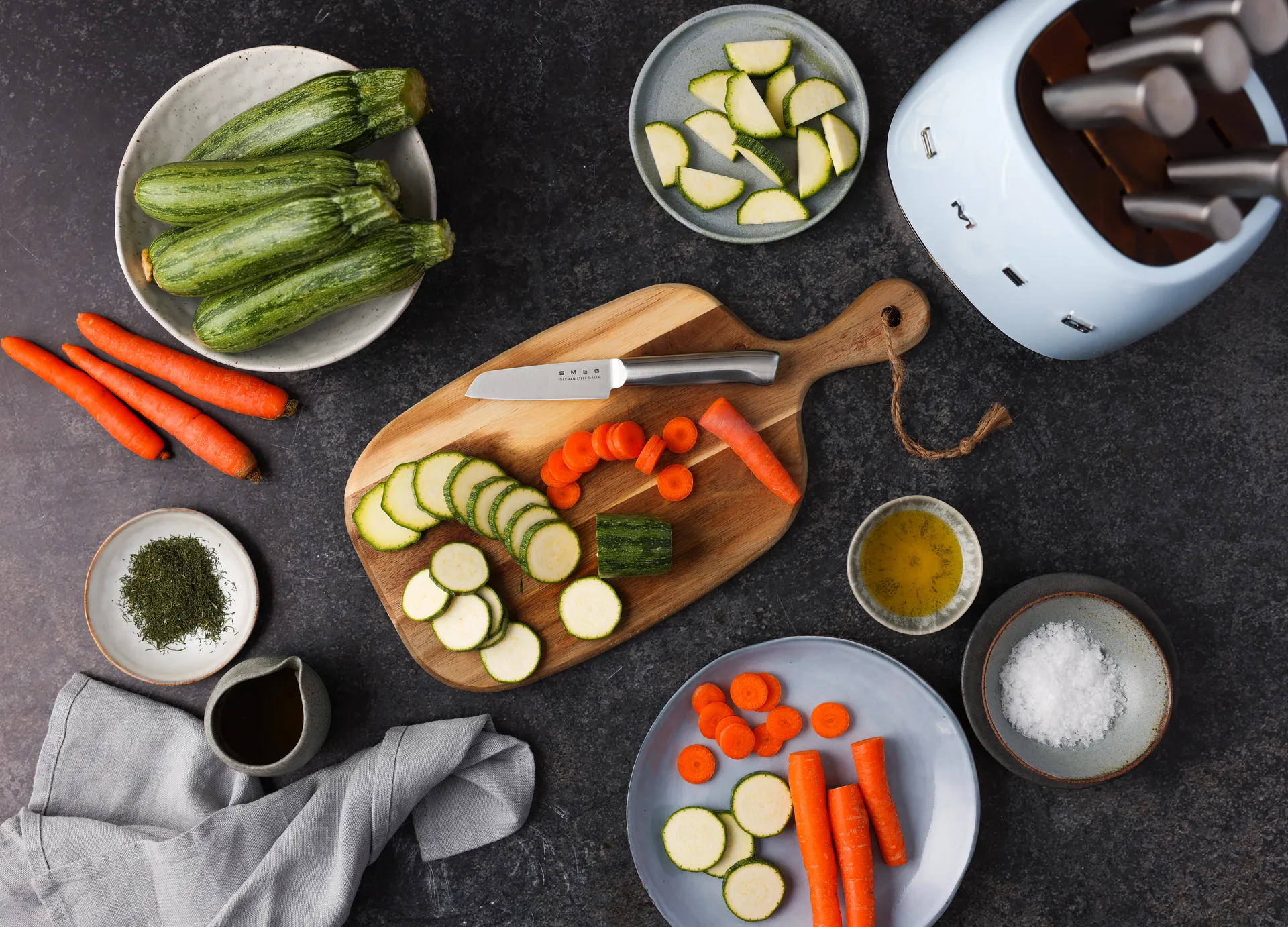 Smeg 50's Style knivset 7 delar, Pastell blue Smeg