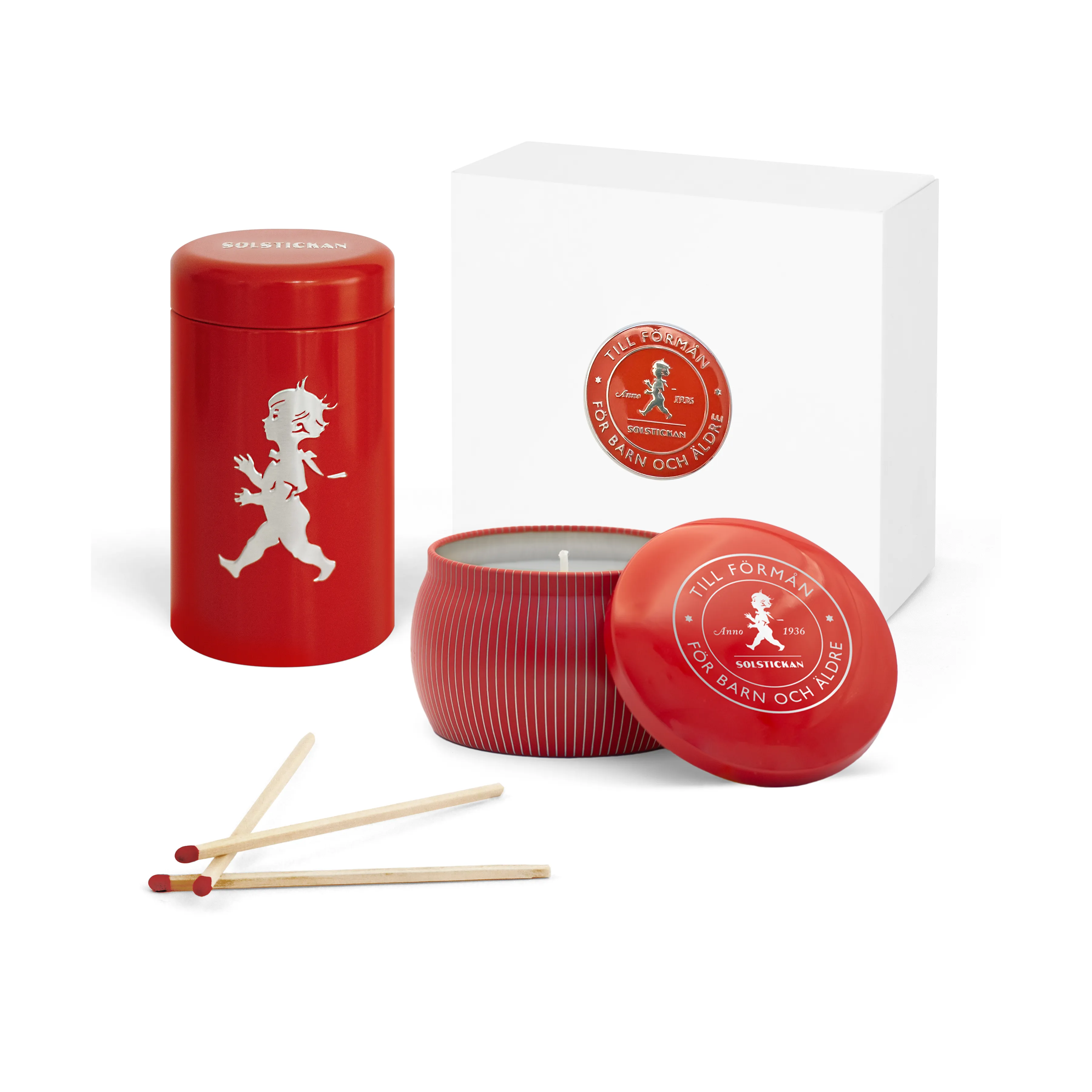 Solstickan presentbox doftljus + tändsticksrör, Röd-doftljus kanel & apelsin