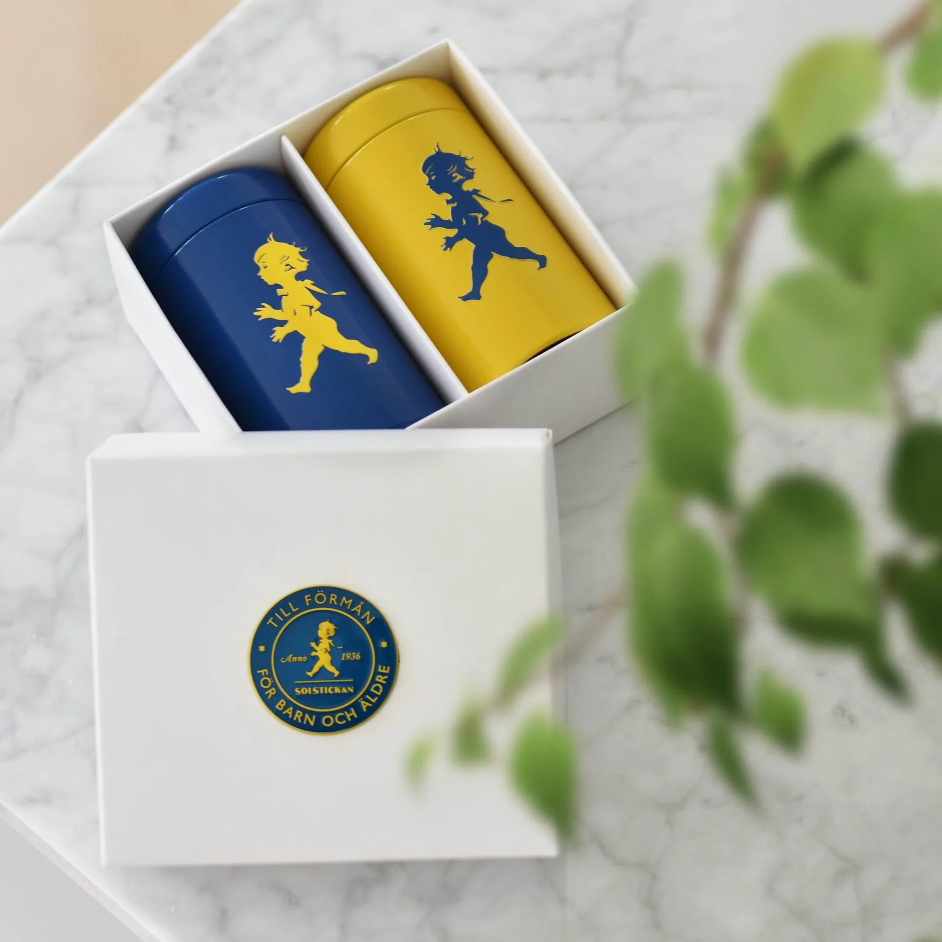 Solstickan tändsticksrör 2-pack presentförpackning, Gul, blå Solstickan Design