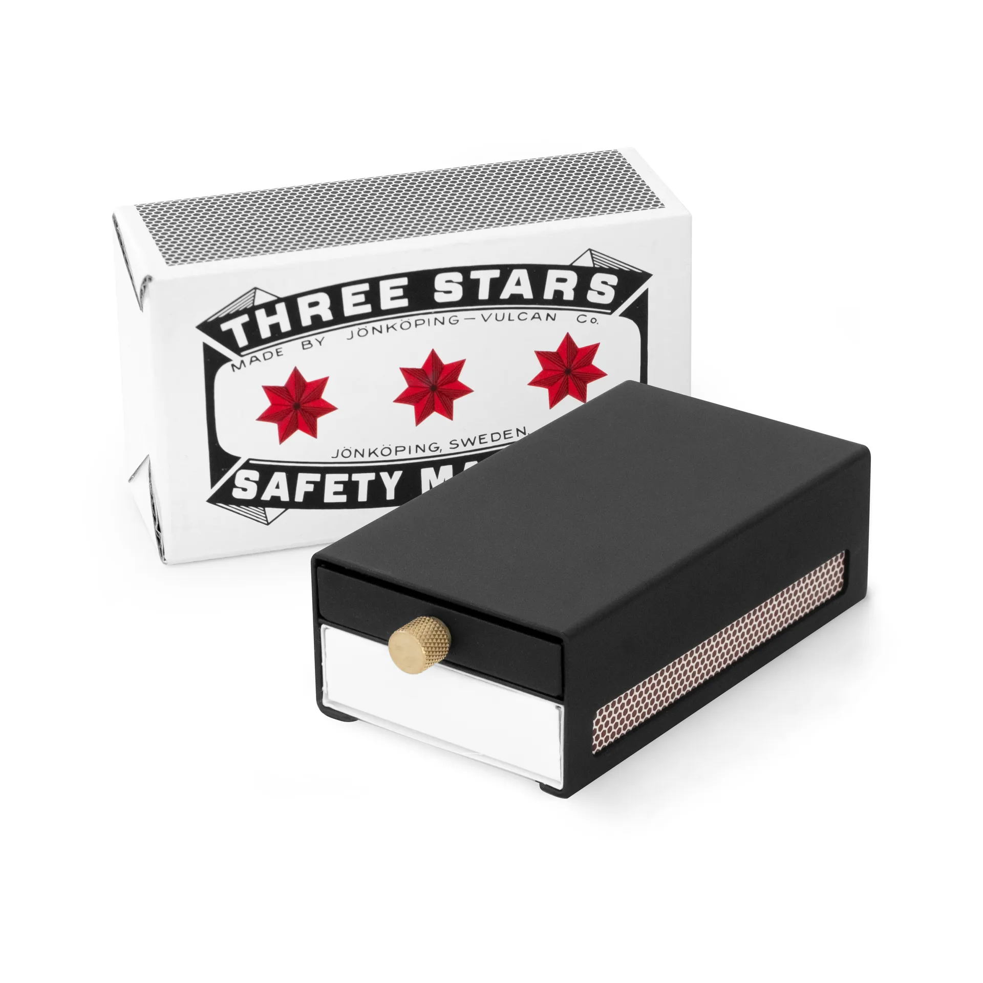 Three Stars tändsticksfodral stor, Svart Solstickan Design