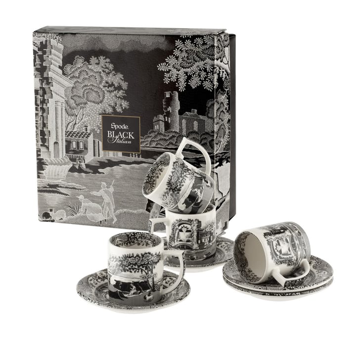 Black Italian espressokopp med fat 4-pack, 9 cl Spode