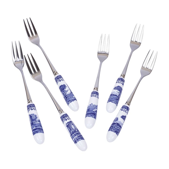 Blue Italian dessertgaffel 6-pack - Keramik-rostfritt stål - Spode