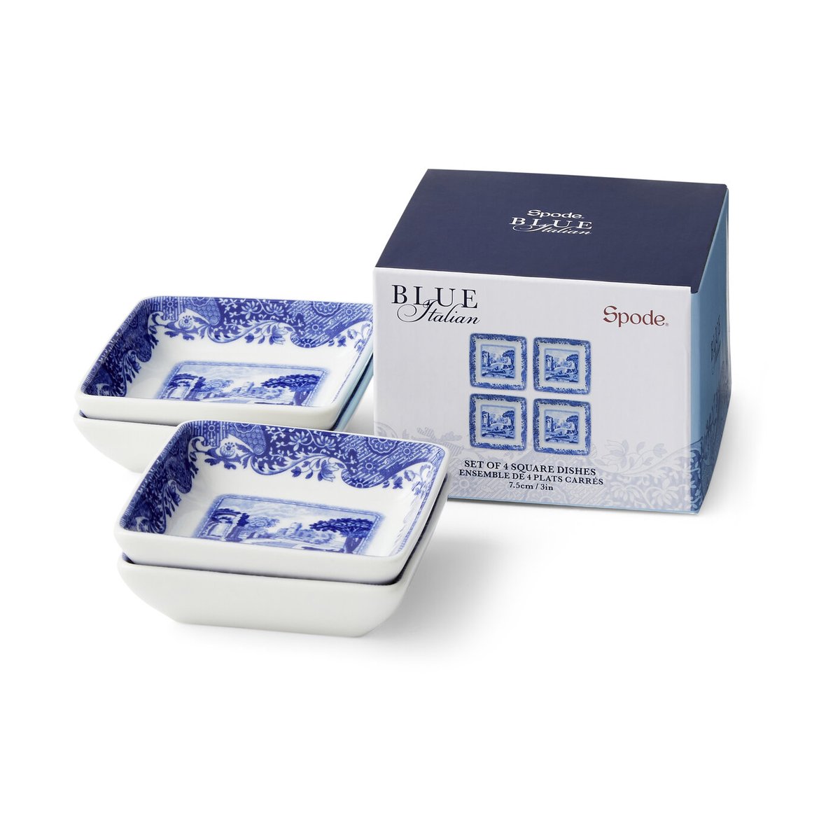 Spode Blue Italian fat 8x8 cm 4-pack Blå-vit | Skandinavisk Design | Serveringsfat & Uppläggningsfat | Blå