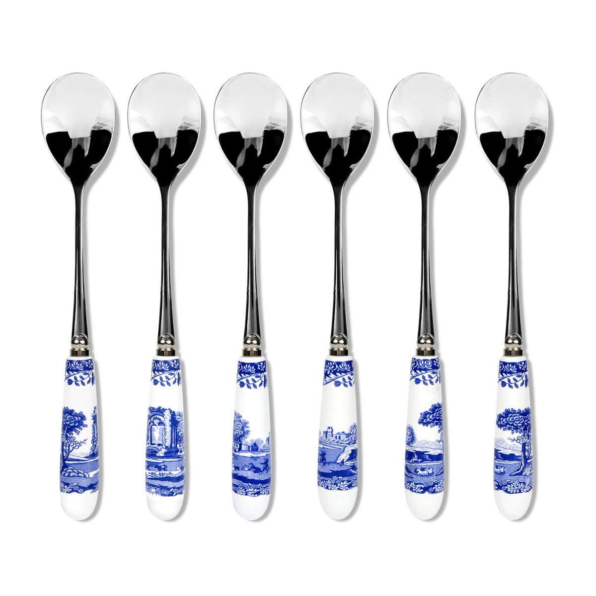 Spode Blue Italian tesked 6-pack Keramik-rostfritt stål