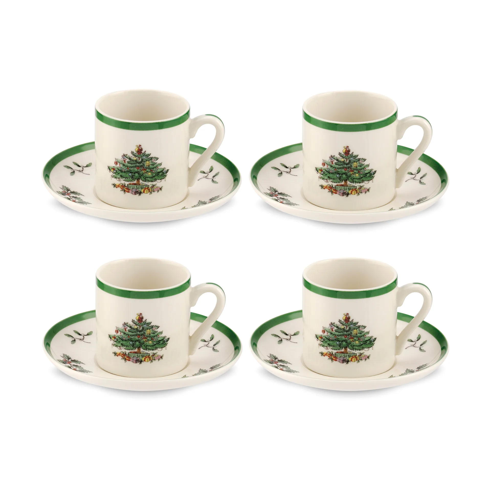 Christmas Tree espressokopp och fat 9 cl 4-pack, White-green-red Spode