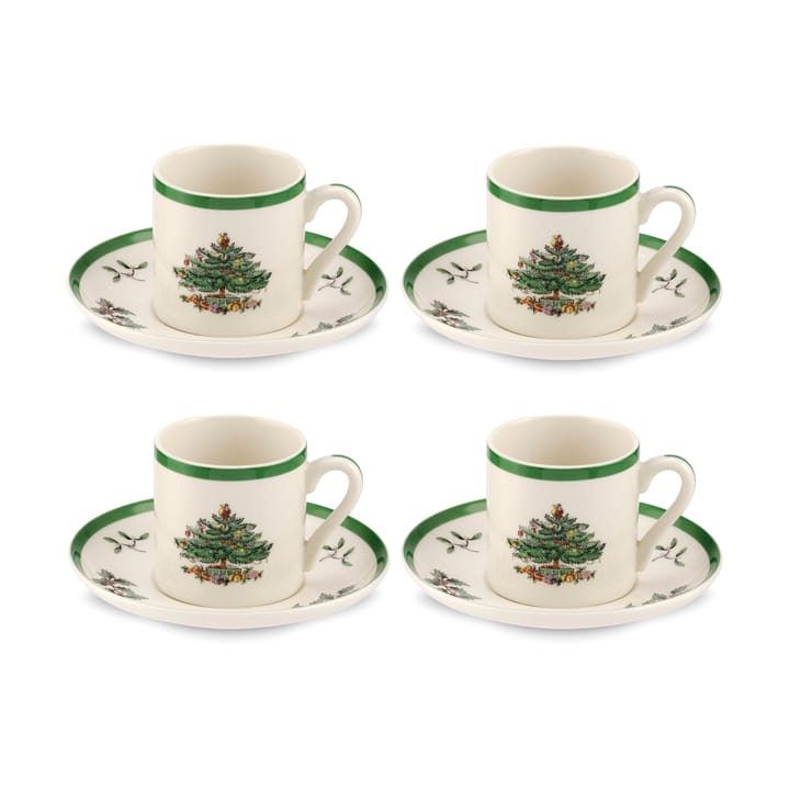 Christmas Tree espressokopp och fat 9 cl 4-pack - White-green-red - Spode