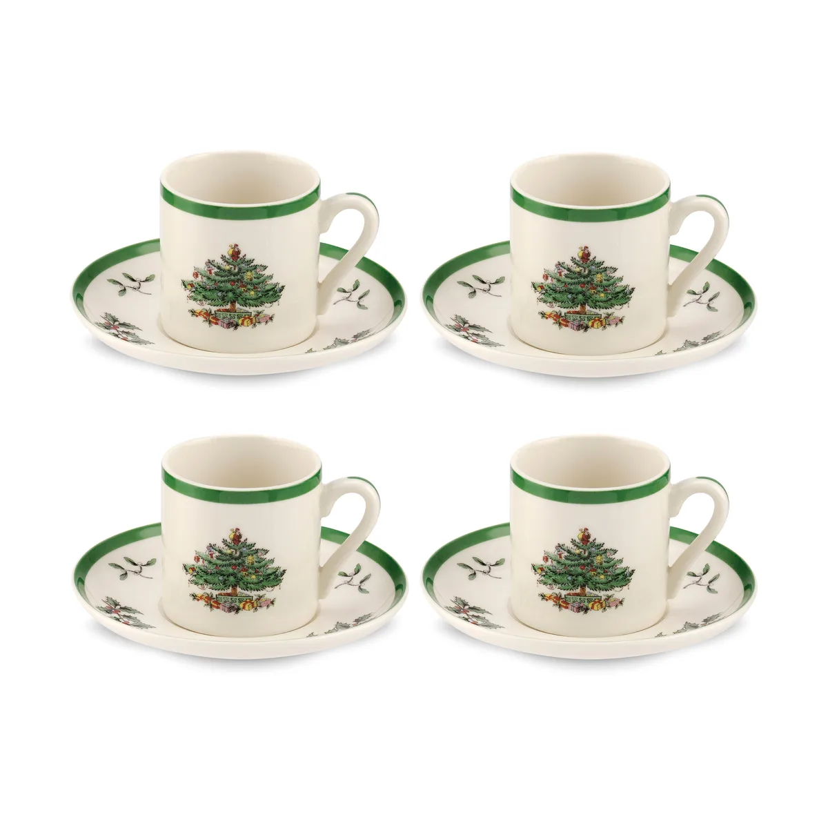Spode Christmas Tree espressokopp och fat 9 cl 4-pack White-green-red