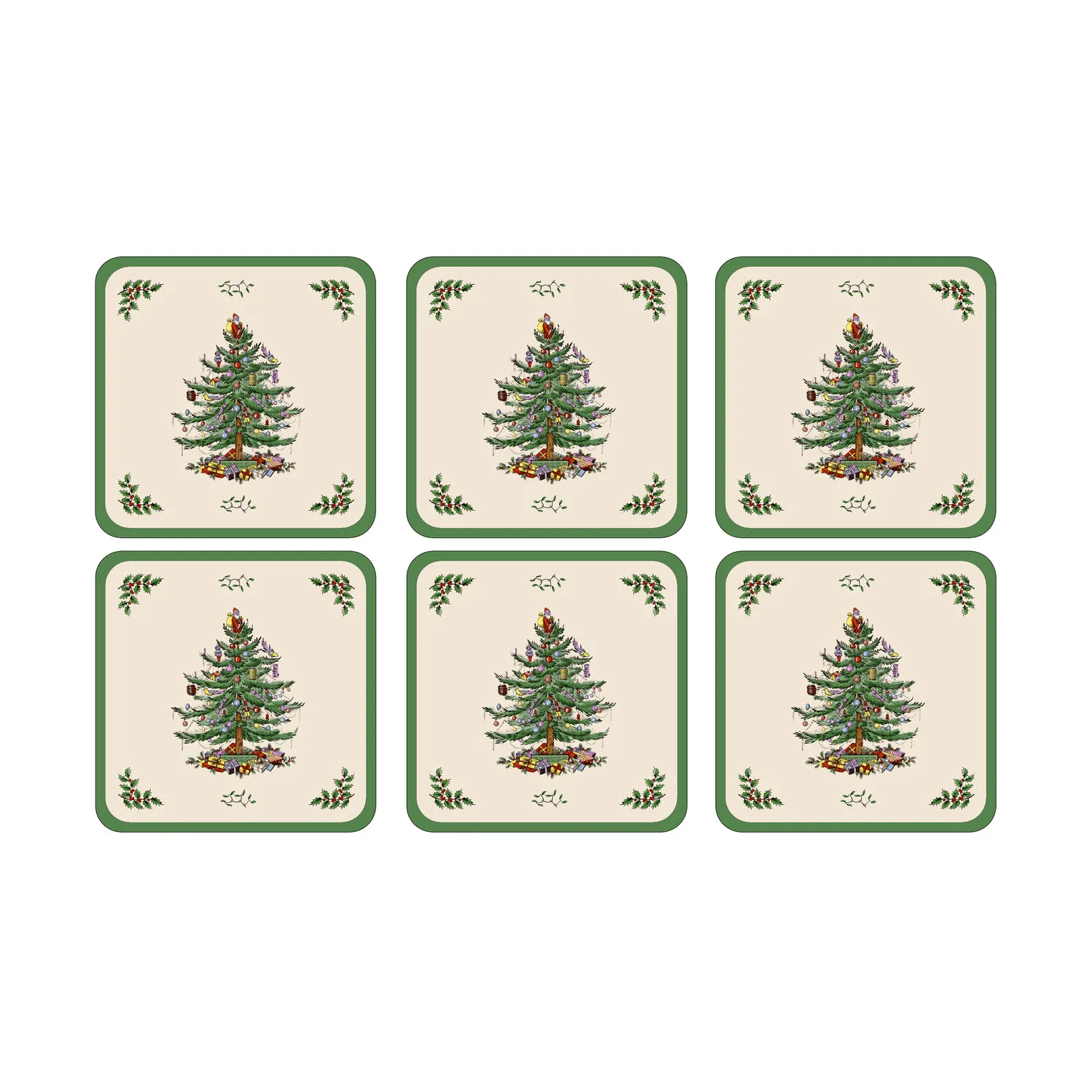 Christmas Tree glasunderlägg, White-green-red, 6-pack Spode