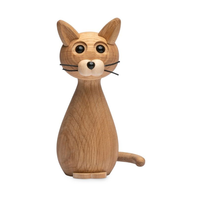 Spring Copenhagen Brave Katt dekoration 24 cm Ek | Skandinavisk Design | Träfigurer | Beige