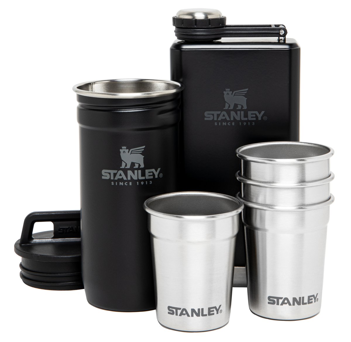 Stanley Plunta & 4 shotglas Rostfritt stål-mattsvart