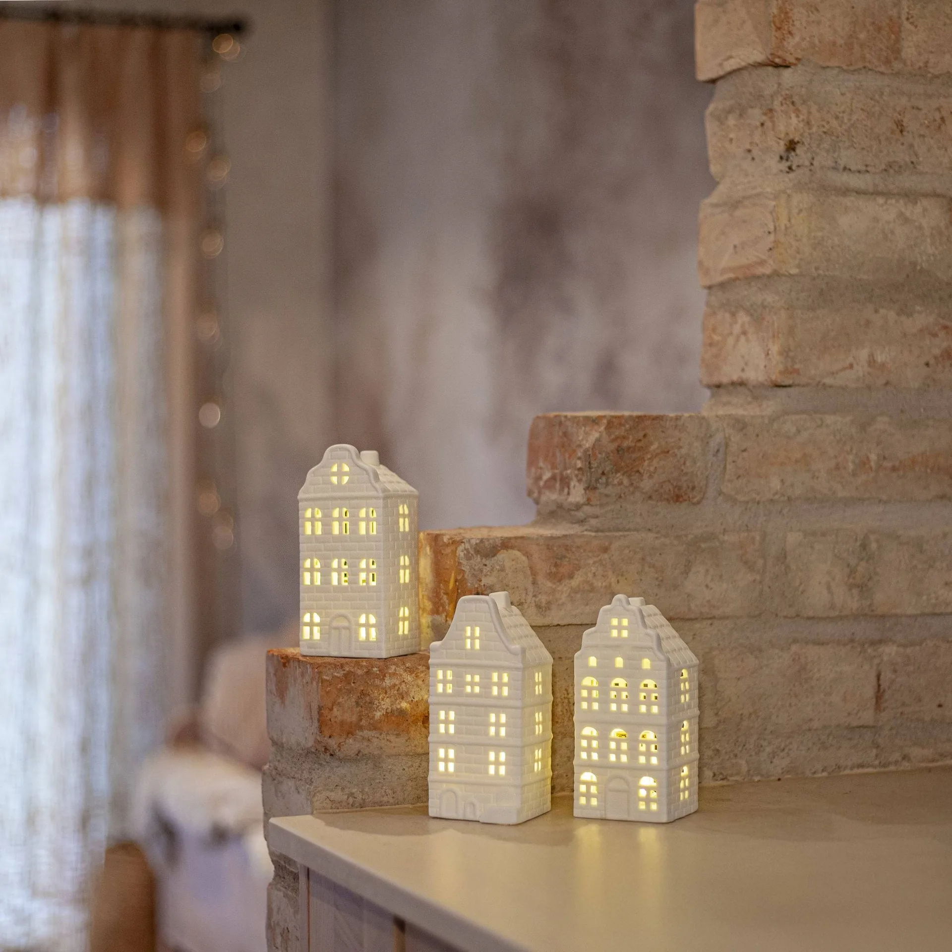 Inomhusdekoration vinter, Vit hus, 3 delar Star Trading