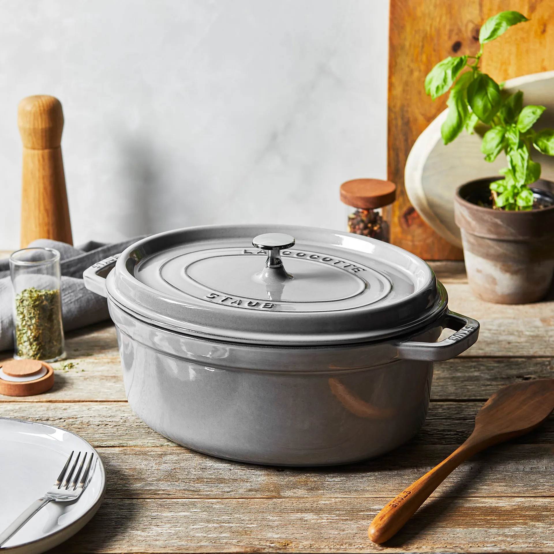 Staub La Cocotte oval gryta gjutjärn 2,35 L, Grafitgrå STAUB