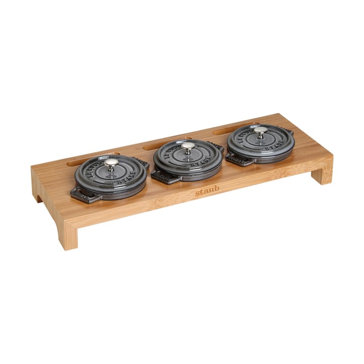 Staub serveringshållare till 3 minigrytor, Bambu STAUB