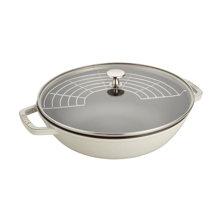 Staub wokpanna gjutjärn med glaslock Ø30 cm - White truffle - STAUB