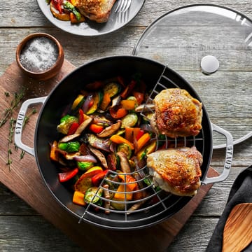 Staub wokpanna gjutjärn med glaslock Ø30 cm - White truffle - STAUB