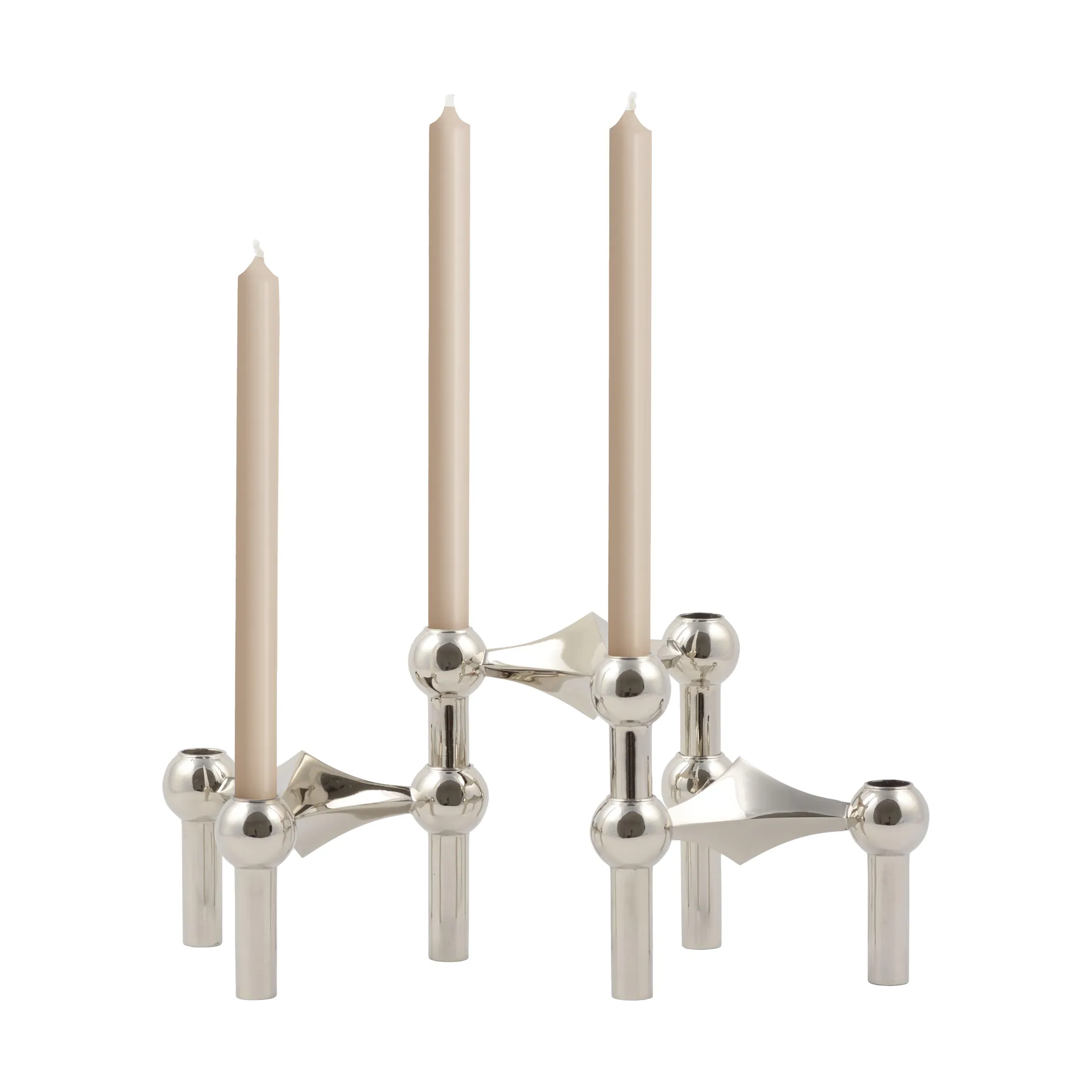 STOFF Nagel ljusstake krom 3-pack + Beige ljus 12-pack STOFF
