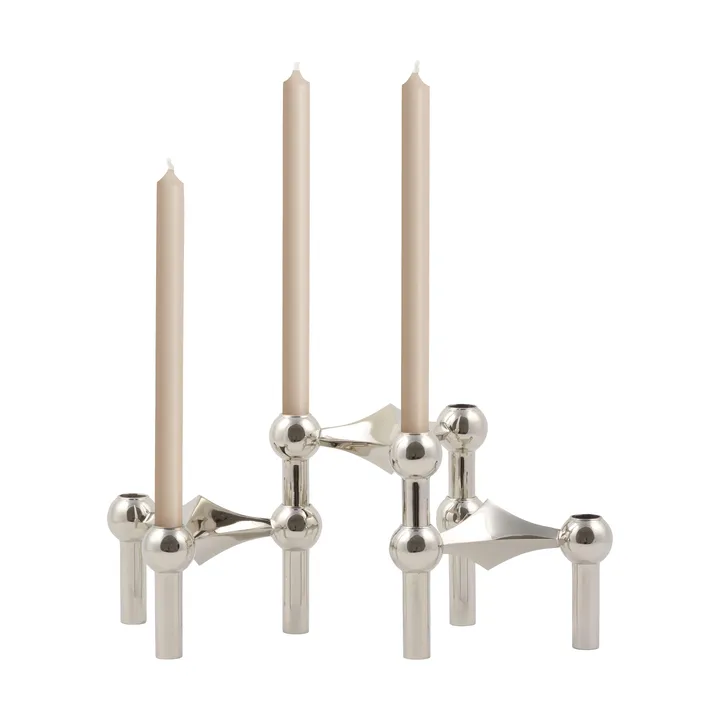 STOFF Nagel ljusstake krom 3-pack + Beige ljus 12-pack - STOFF