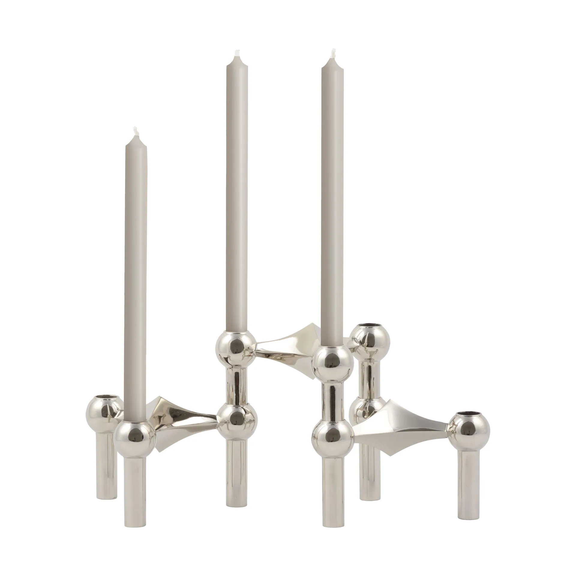 STOFF Nagel ljusstake krom 3-pack + Linen grey ljus 12-pack STOFF