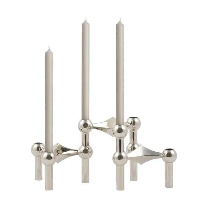 STOFF Nagel ljusstake krom 3-pack + Linen grey ljus 12-pack - STOFF