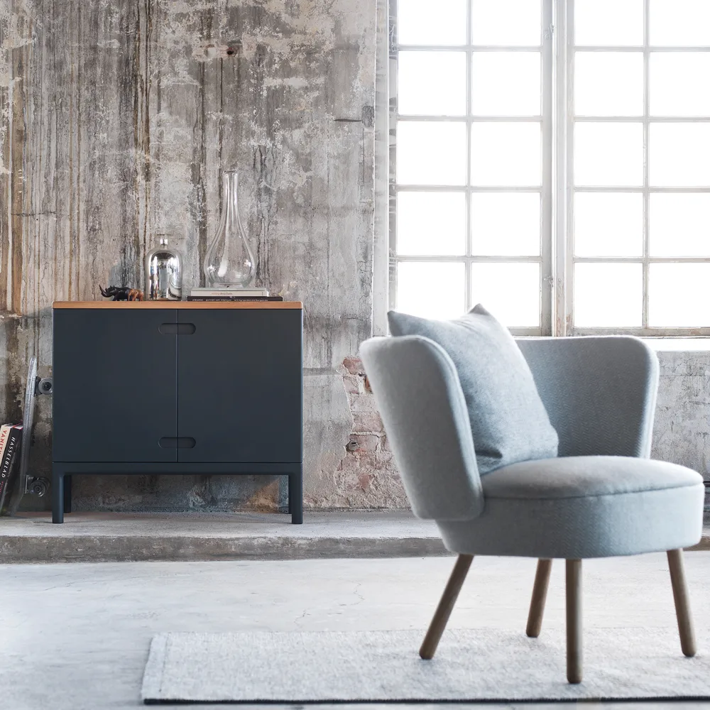 Prio skåp låg, björk vitolja, trädörr Stolab