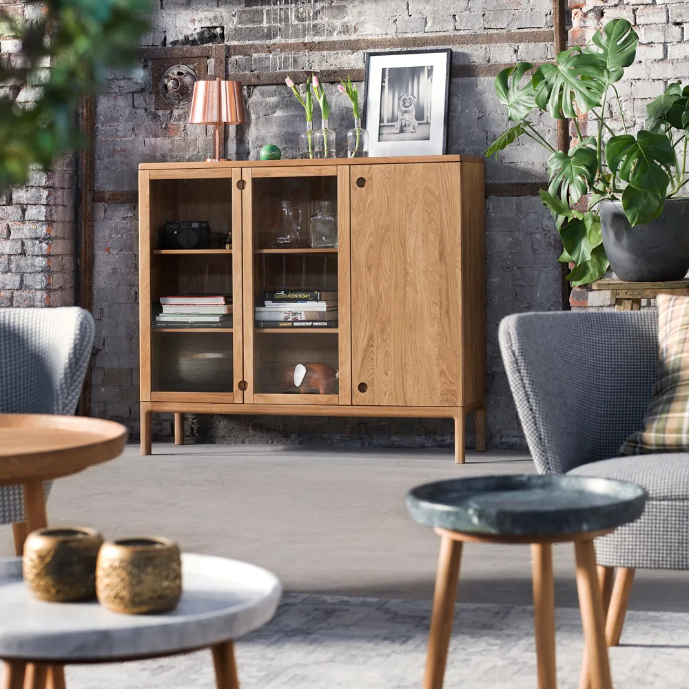 Tureen satsbord, marmor vit, ø52cm, naturellt oljade ekben Stolab