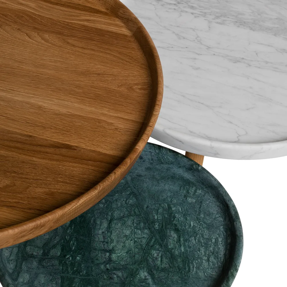 Tureen satsbord, marmor vit, ø52cm, naturellt oljade ekben Stolab