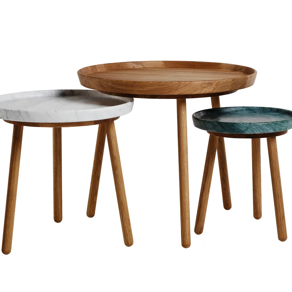 Tureen satsbord, marmor vit, ø52cm, naturellt oljade ekben Stolab