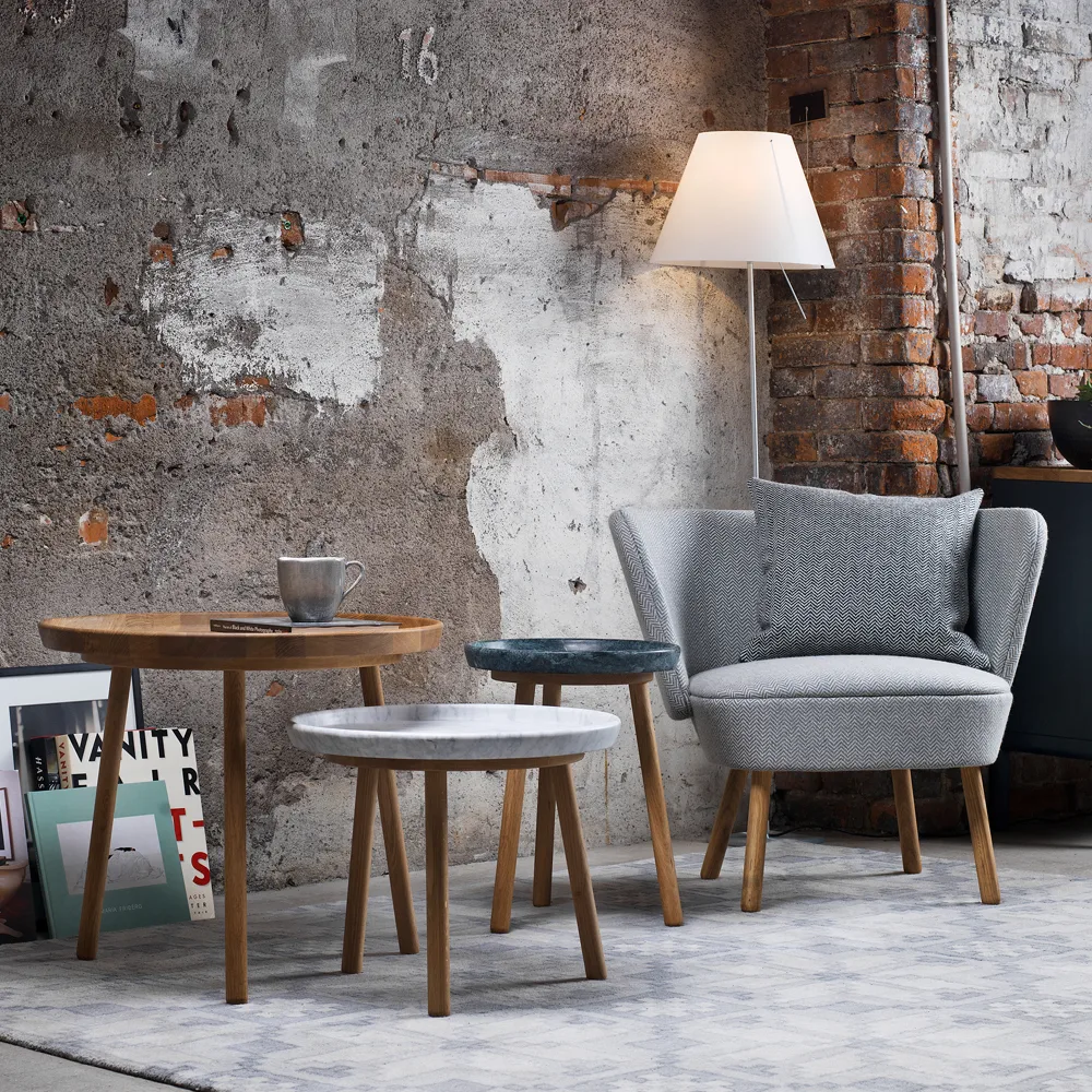 Tureen satsbord, marmor vit, ø52cm, naturellt oljade ekben Stolab