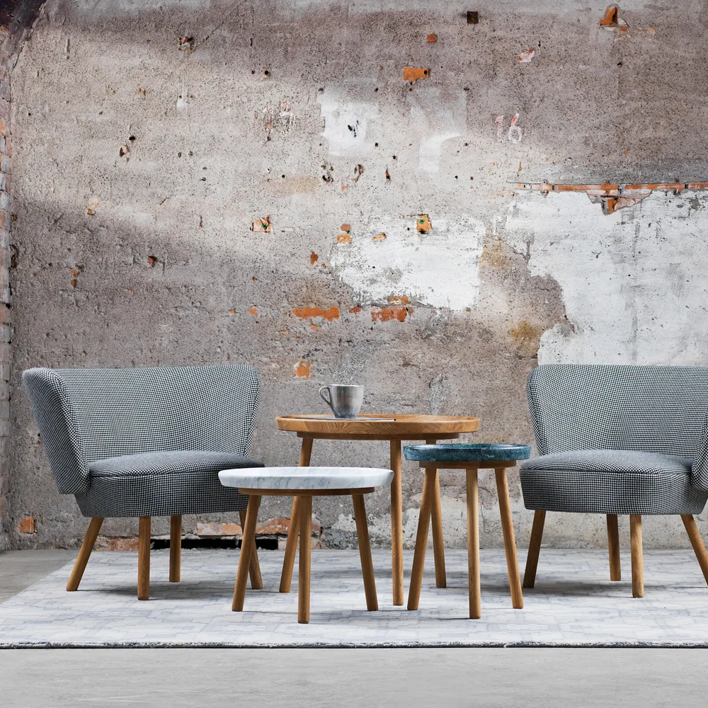 Tureen satsbord, marmor vit, ø52cm, naturellt oljade ekben Stolab