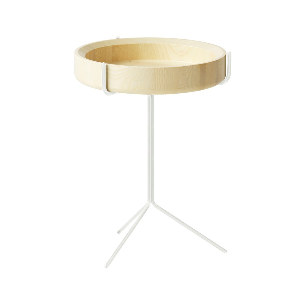 Swedese Drum bord naturlack-h.56cm-vitt stativ | Skandinavisk Design | Avlastningsbord & Sidobord | Beige