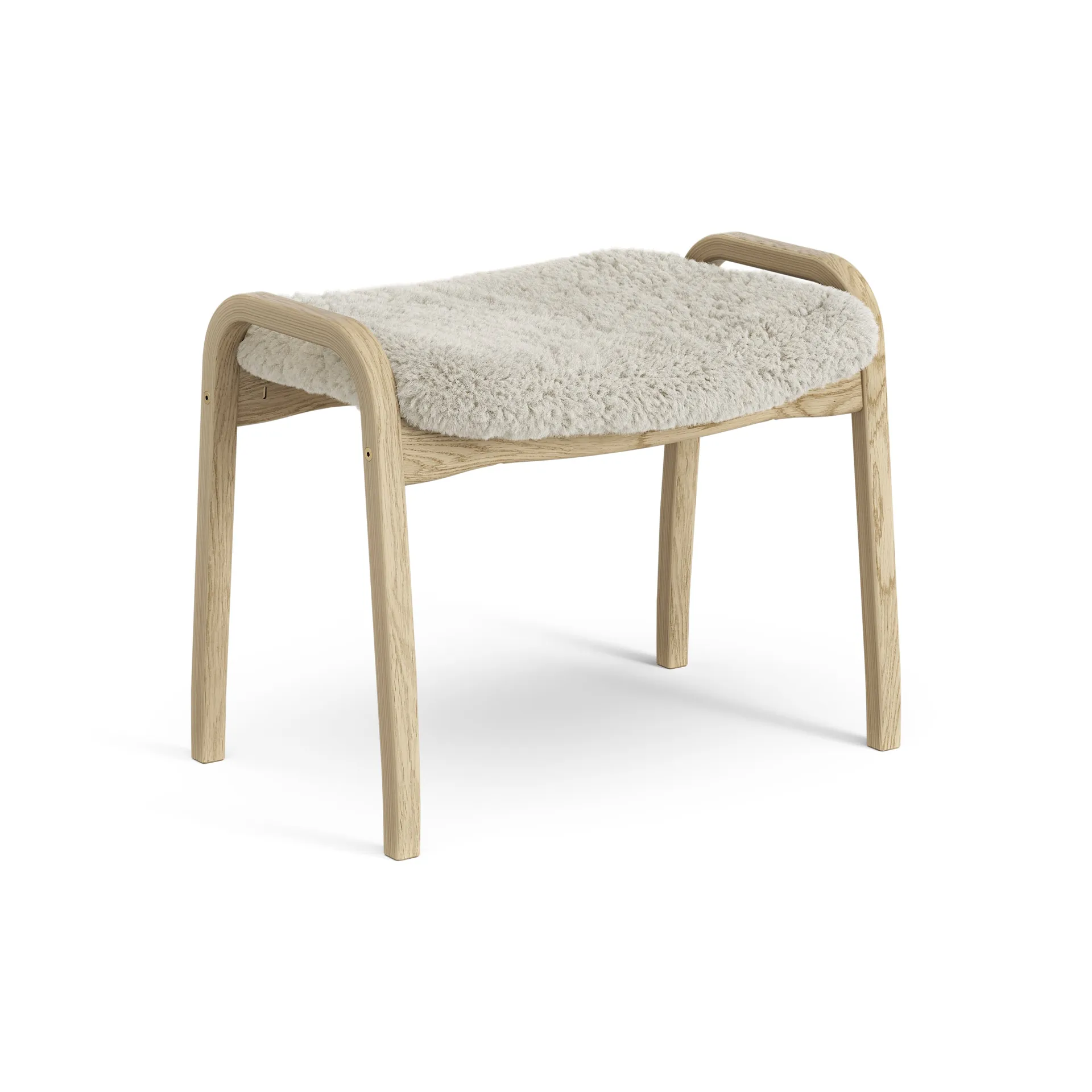 Lamini fotpall till barn lackad ek/fårskinn, Moonlight (beige) Swedese
