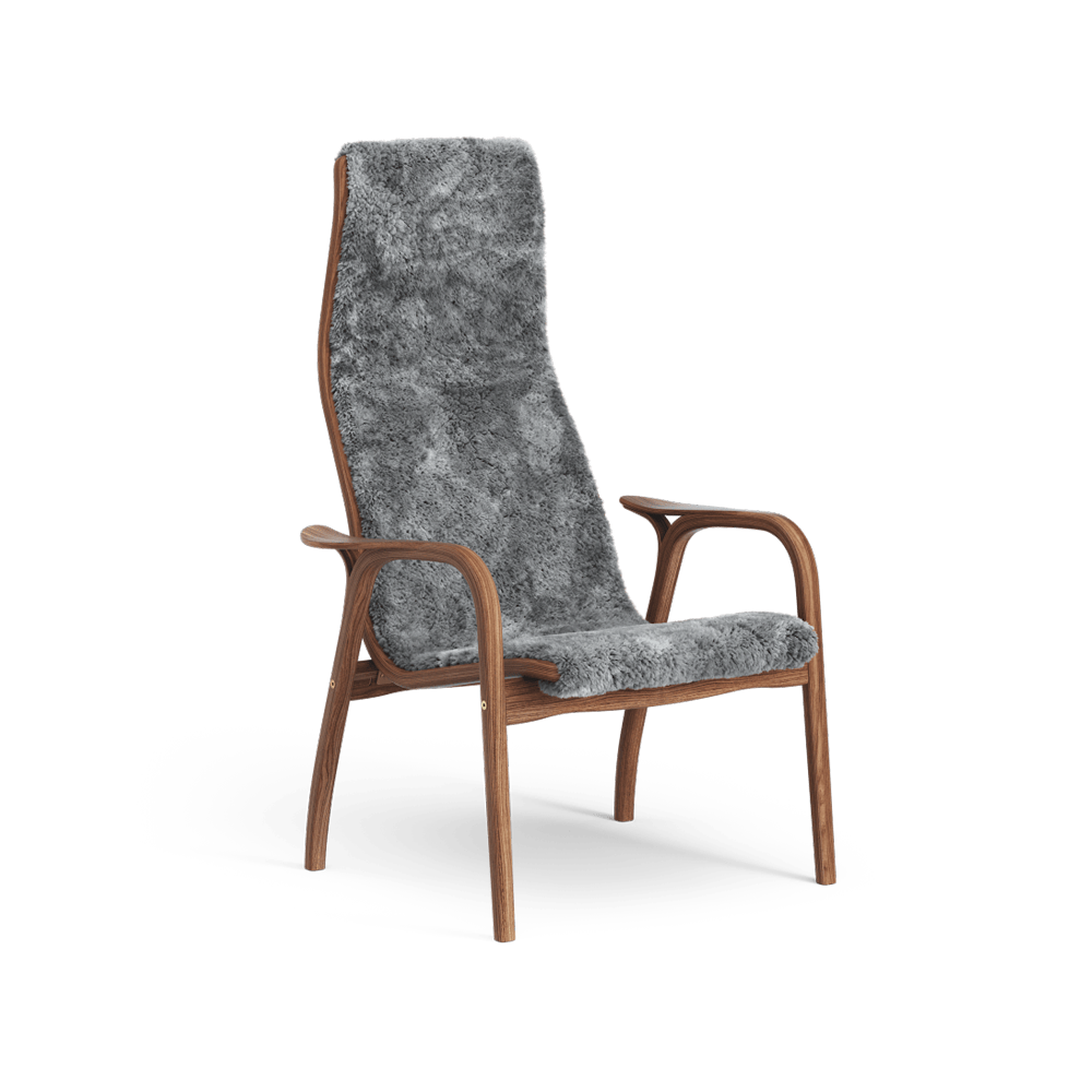 Swedese Lamino fåtölj fårskinn scandinavian grey, lackad valnöt