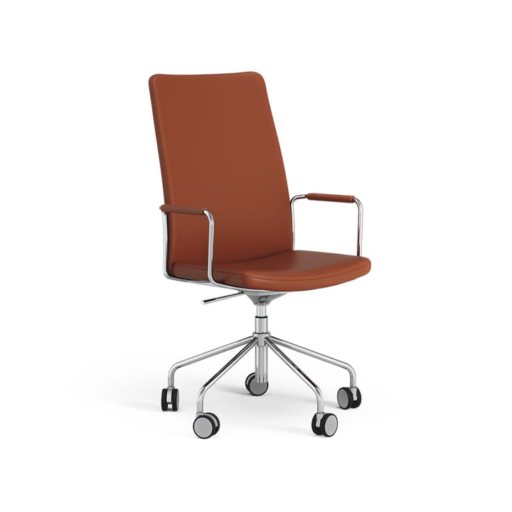 Stella hög kontorsstol höj/sänkbar - läder elmosoft 33001 brun, krom, justerbar sitthöjd - Swedese