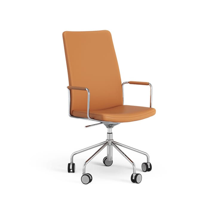 Stella hög kontorsstol höj/sänkbar - läder elmosoft 54035 konjak, krom, justerbar sitthöjd - Swedese