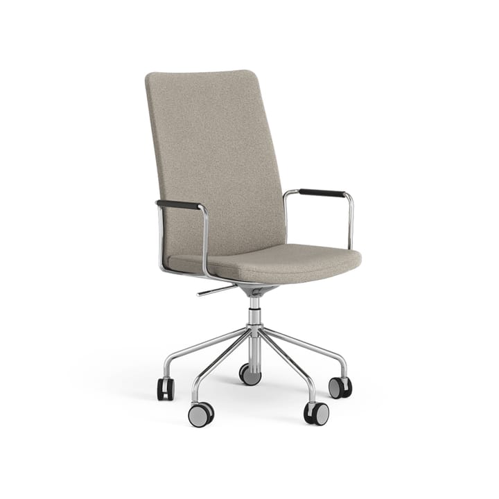 Stella hög kontorsstol höj/sänkbar - tyg camira main line flax 02 grå/beige, krom, justerbar sitthöjd - Swedese