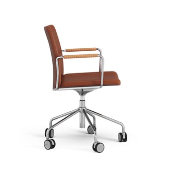 Stella kontorsstol höj/sänkbar med svikt - läder elmosoft 33004 brun, krom, armstöd 8822 amber - Swedese