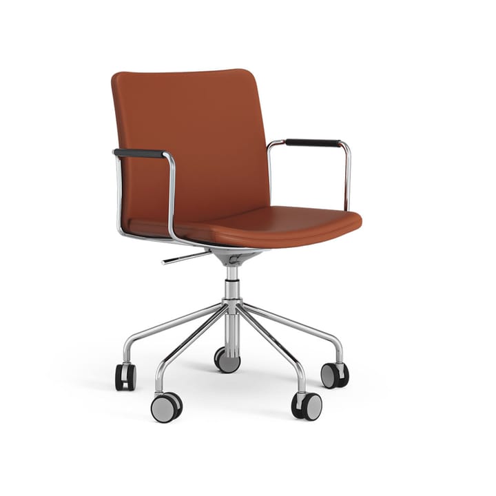 Stella kontorsstol höj/sänkbar med svikt - läder elmosoft 33004 brun-krom - Swedese