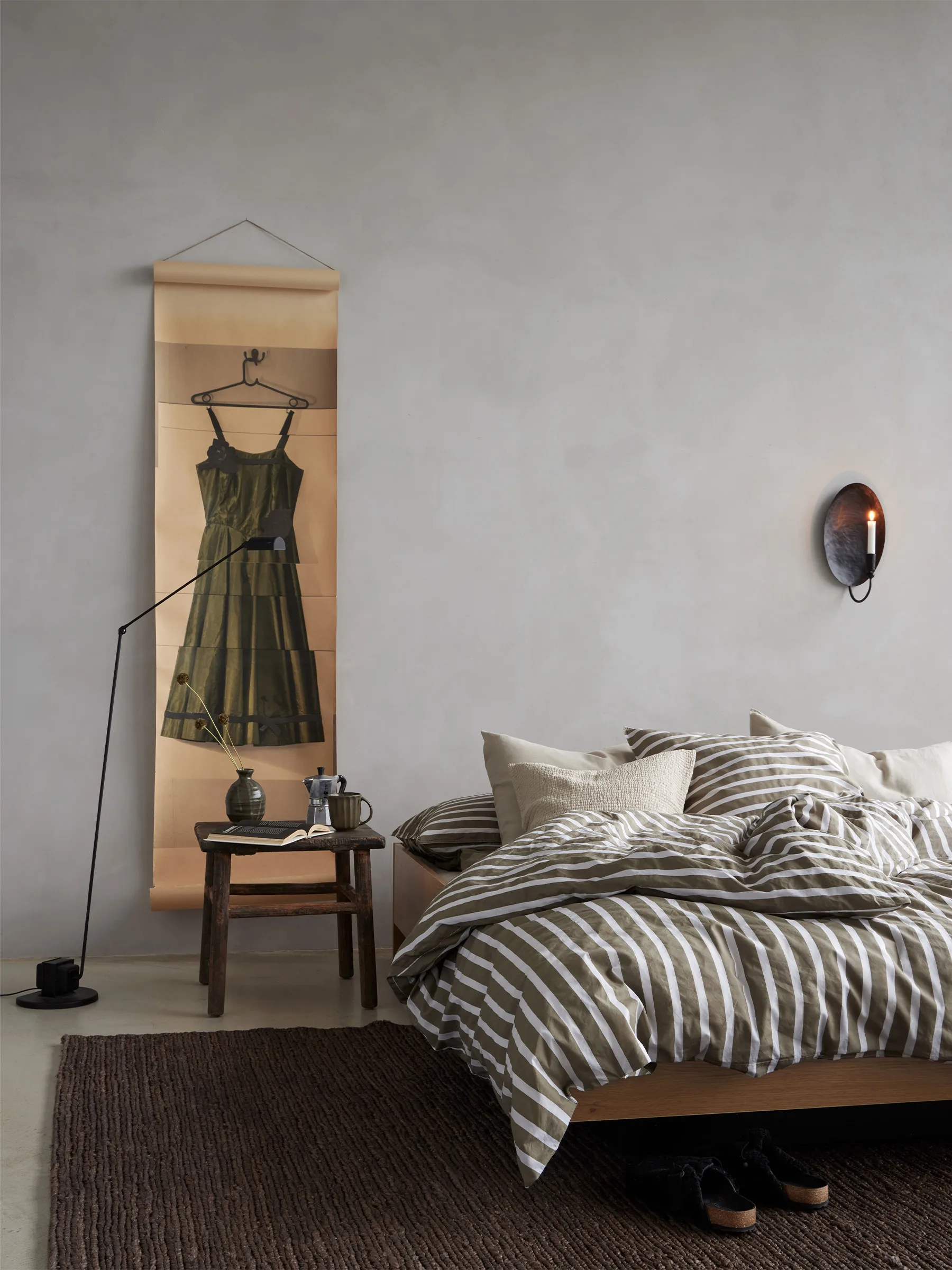 Tell Me More randigt påslakan bomull, Olive, 240x220 cm Tell Me More