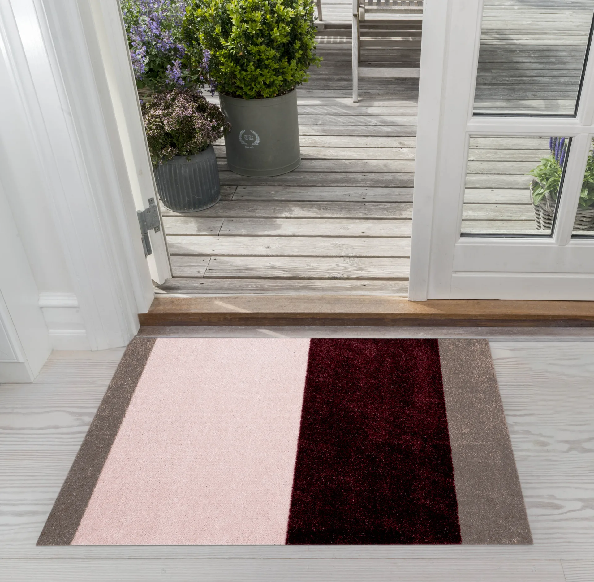 Stripes dörrmatta horisontell, Bordeaux-rose-sand, 60x90 cm tica copenhagen