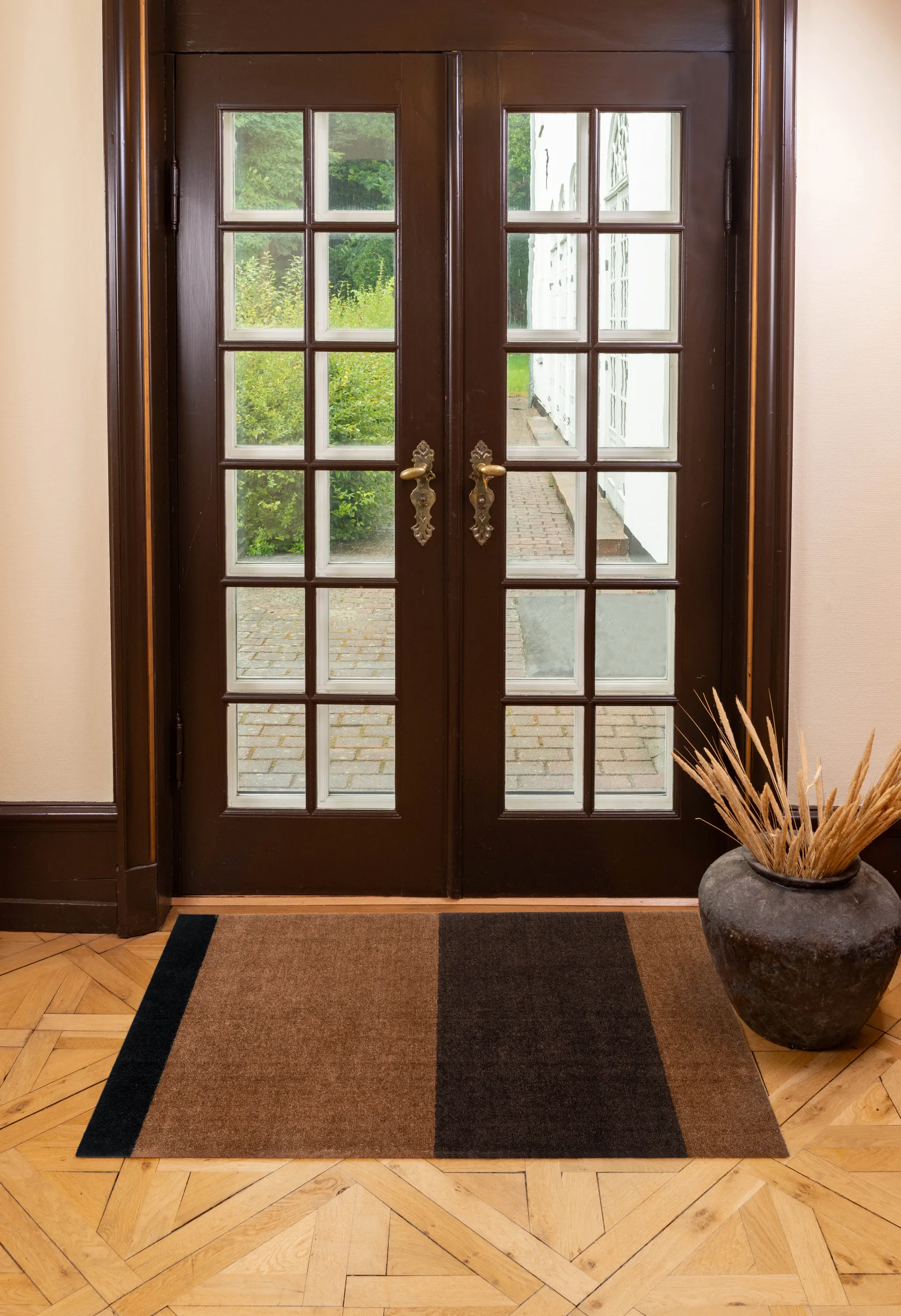 Stripes gångmatta horisontell, Cognac-dark brown-black, 90x130 cm tica copenhagen