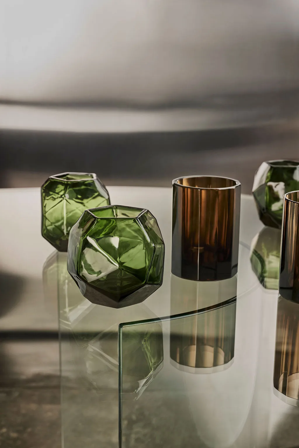 Bjork ljuslykta Ø9x10 cm, Green Tinted