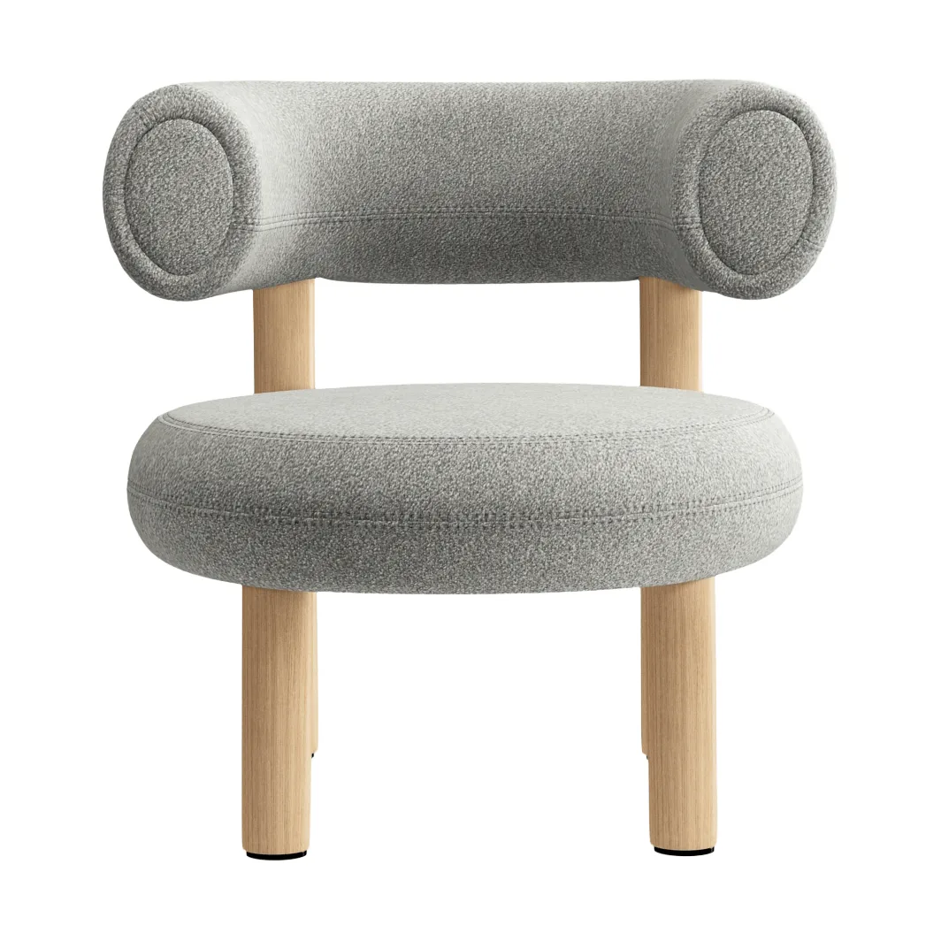 Fat loungestol, Brushed natural wood & natural alpine boucle Tom Dixon