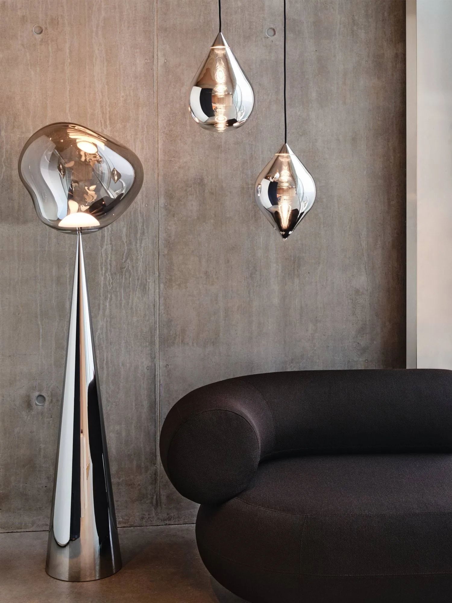 Melt Cone fat golvlampa LED 174,5 cm, Nickel-silverfärgad Tom Dixon
