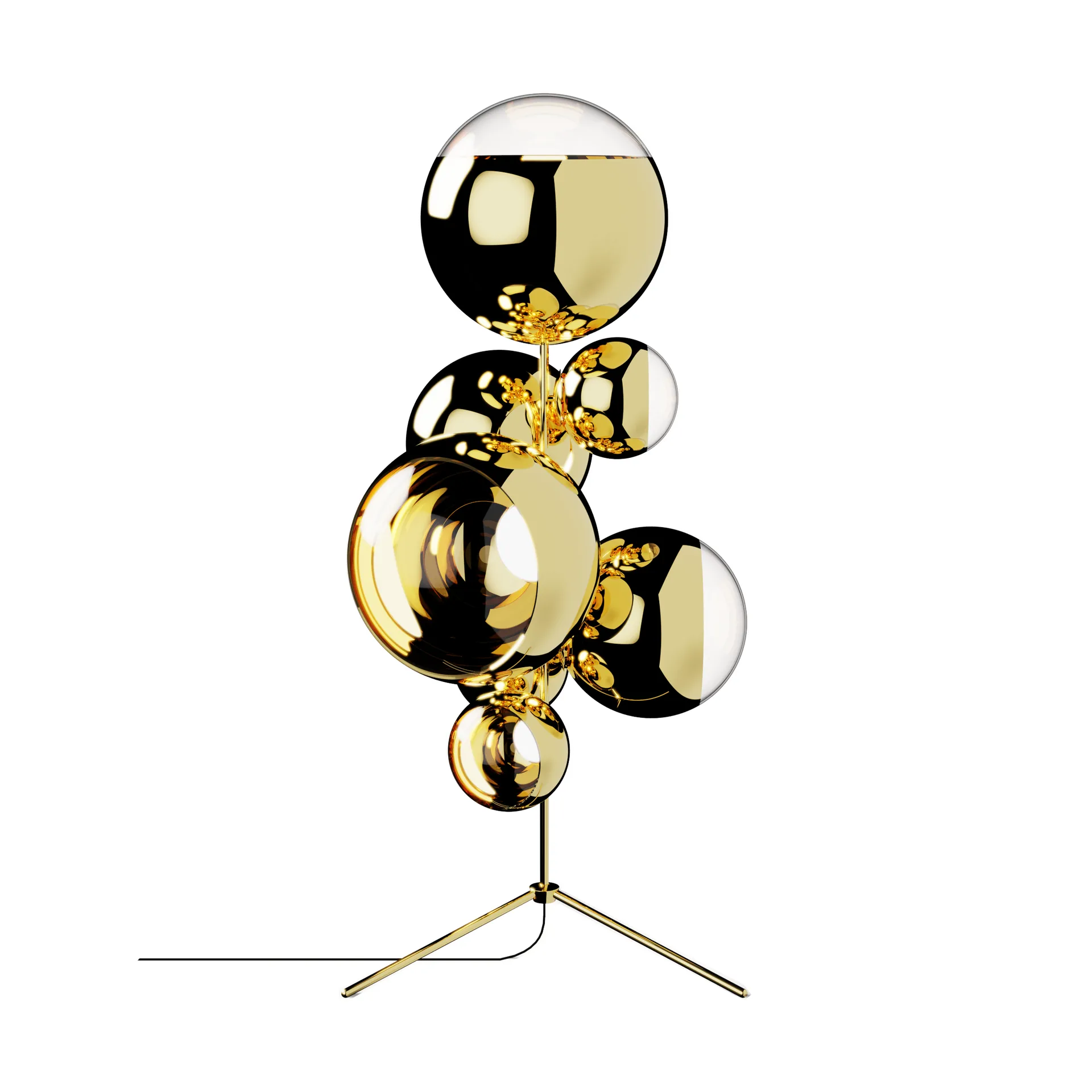 Mirror Ball chandelier golvlampa LED 181 cm, Gold Tom Dixon