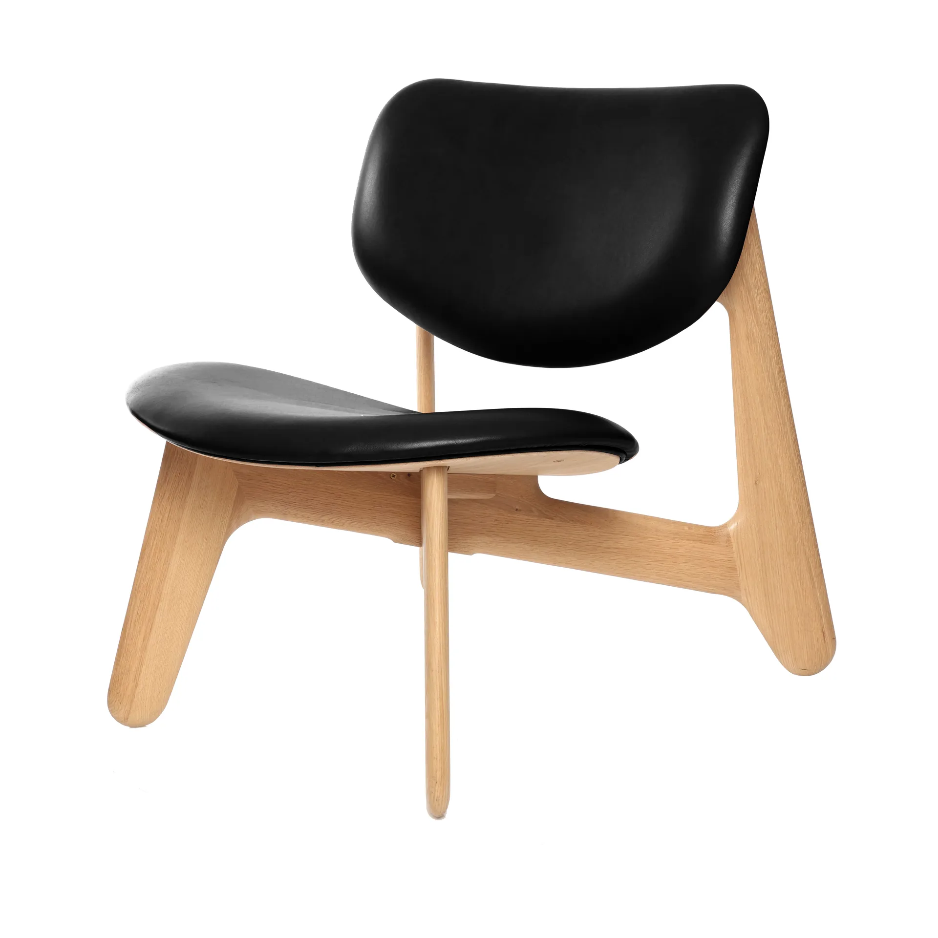 Slab loungestol klädd sits, Natural oak-black leather Tom Dixon
