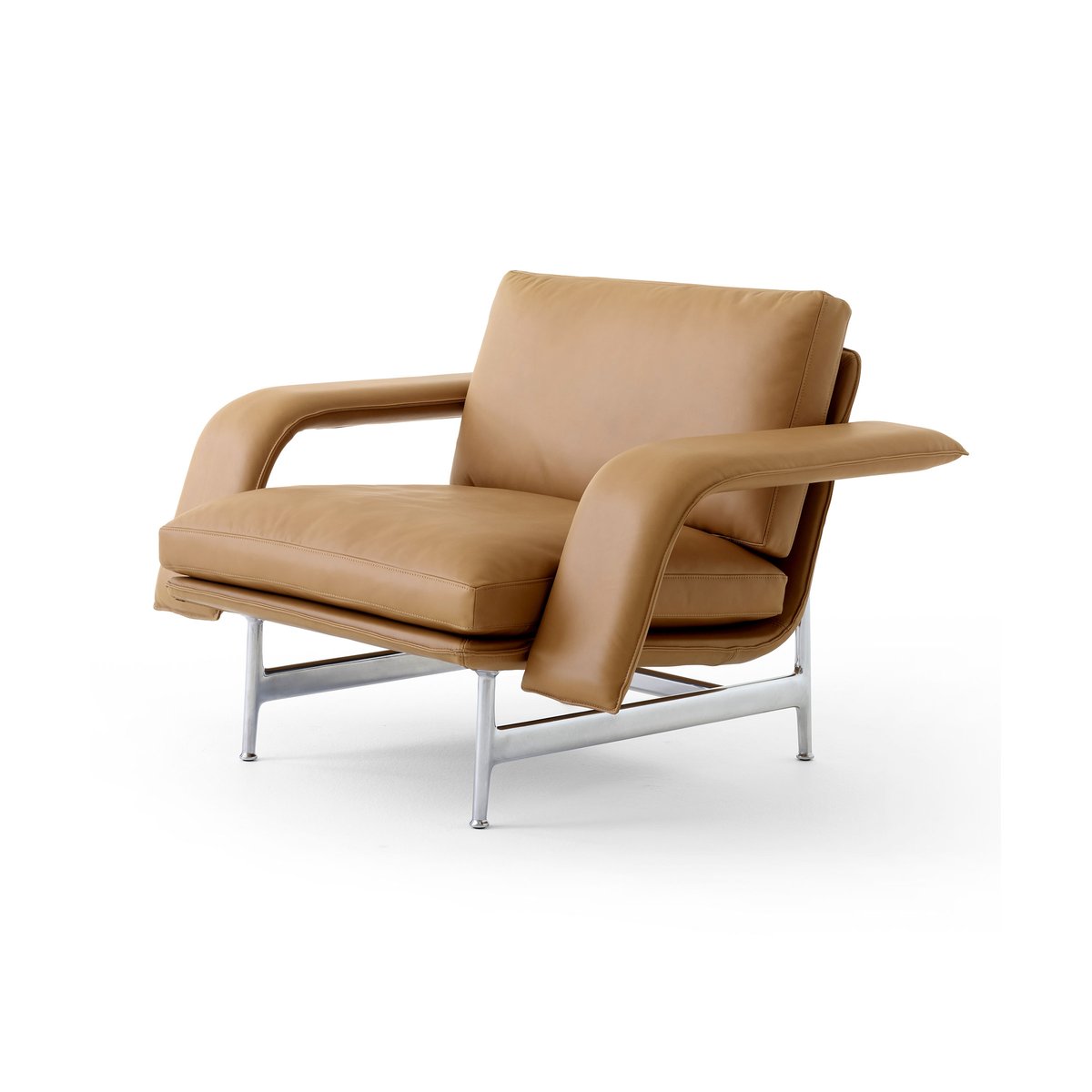 &Tradition Meantime AV29 loungefåtölj Pol. aluminium-Noble leather cognac