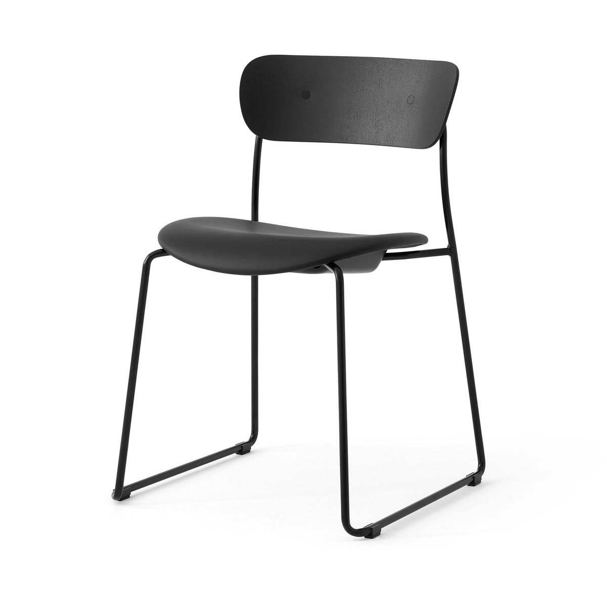 &Tradition Pavilion AV52 stol klädd sits Black-Noble leather Black