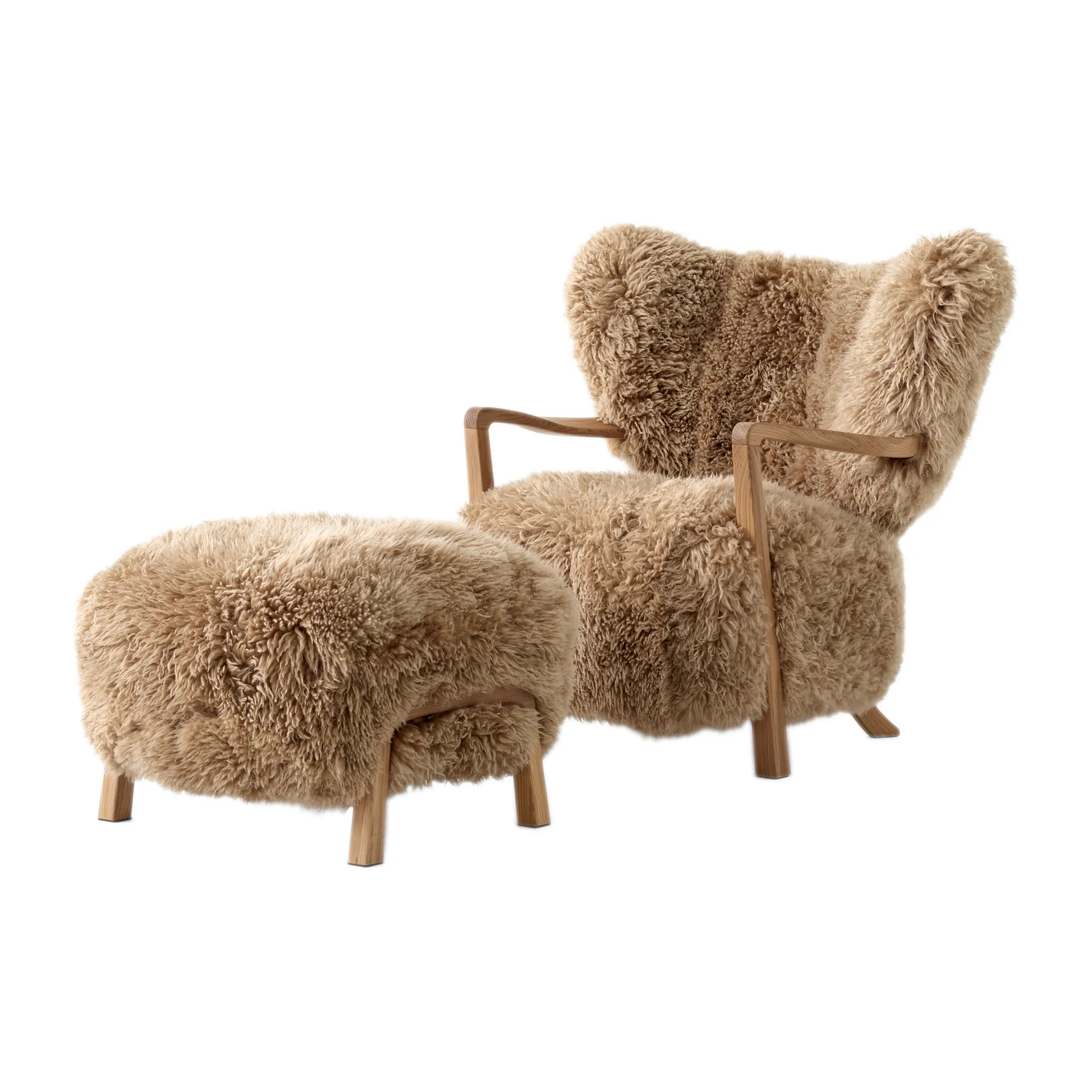 Wulff Lounge Chair ATD2 fåtölj inkl. pouf ATD3, Oljad ek-Sheepskin honey &Tradition