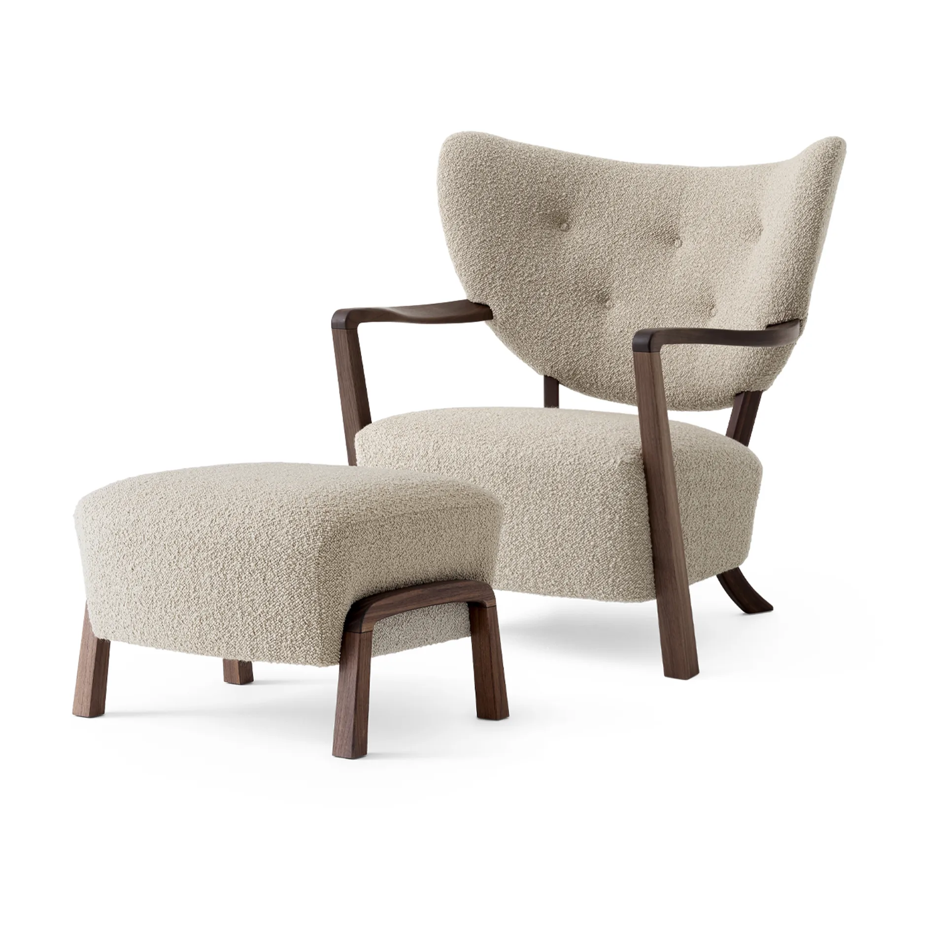 Wulff Lounge Chair ATD2 fåtölj inkl. pouf ATD3, Oljad valnöt-Karakorum &Tradition